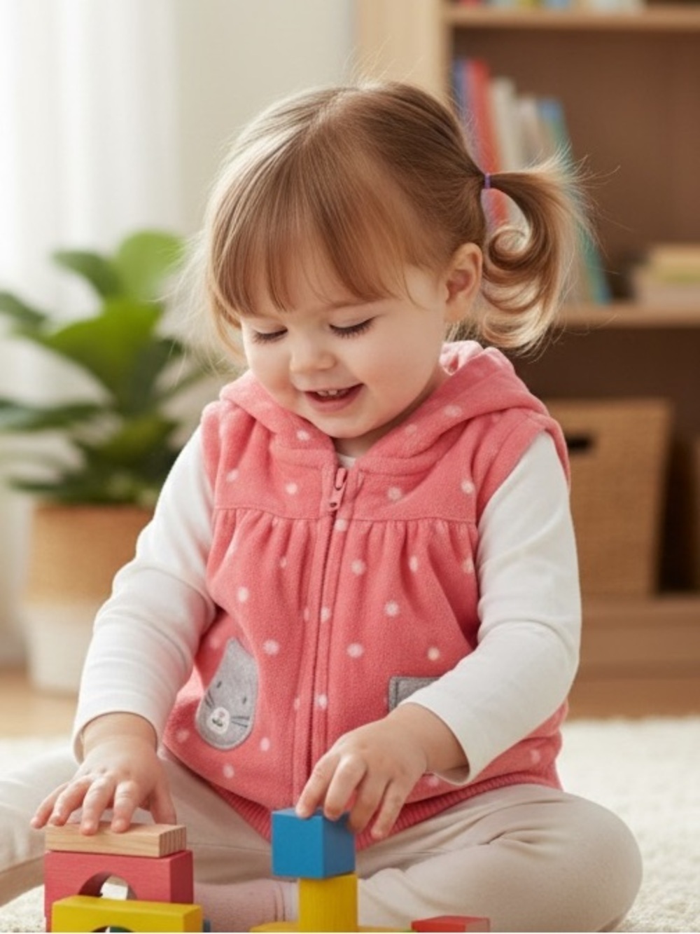 Carter's Coral Polka Dot Hooded Fleece Vest